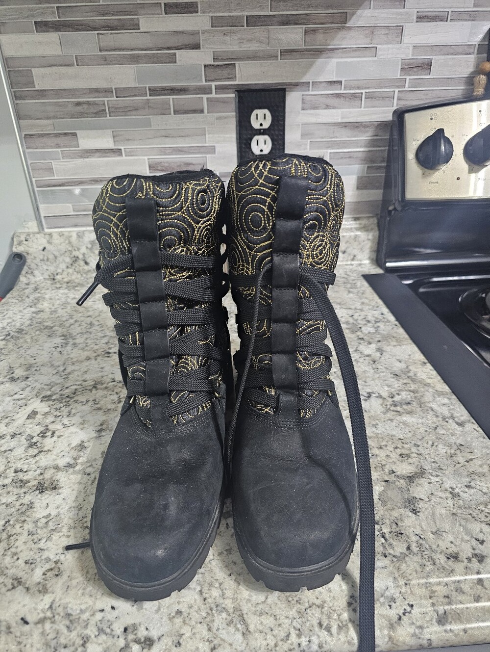 Women's Black Lace-Up Boots with Gold Accent Stitching Timberland